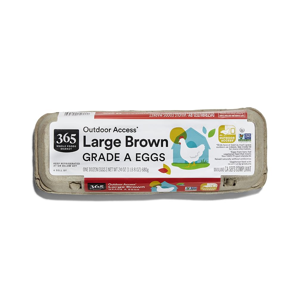 365 by Whole Foods Market, Outdoor Access, Non-GMO, Large Brown Grade A Eggs, 12