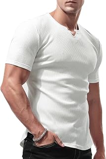 Lehmanlin Men's Long-Sleeved Short-Sleeved Sports T-Shirt, Elastic V-Neck, Muscle Fit, Casual Underwear