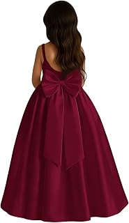 Satin Flower Girl Dress with Big Bow Elegant Sleeveless A-Line Ball Gowns Formal Communion Wedding Party Dresses