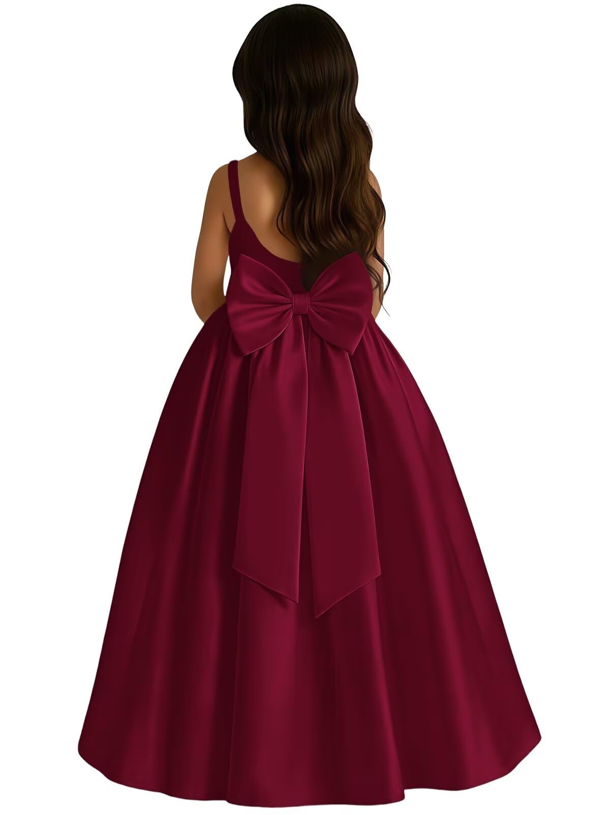 Satin Flower Girl Dress with Big Bow Elegant Sleeveless A-Line Ball Gowns Formal