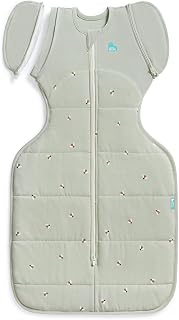 Love To Dream Swaddle 2 in 1 Transition Bag, M, Bees Olive, 2.5 TOG | Unzip And Remove The Wings To Turn It Into A Sleep Bag, Arms In or Out, For 16–20°C Room, Machine Washable Cotton, Double Zip
