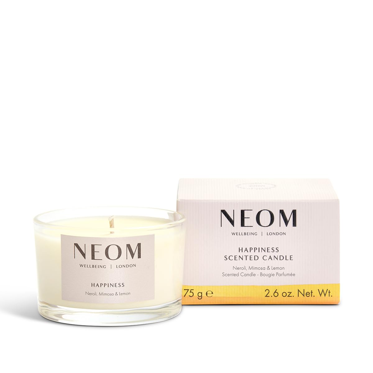 Neom- Happiness Scented Candle, Travel Size | Essential Oil Aromatherapy Candle 