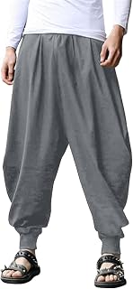 COOFANDY Men Linen Baggy Harem Pant Hippie Pants Cotton Yoga Casual Drop Crotch Trouser Dark Grey
