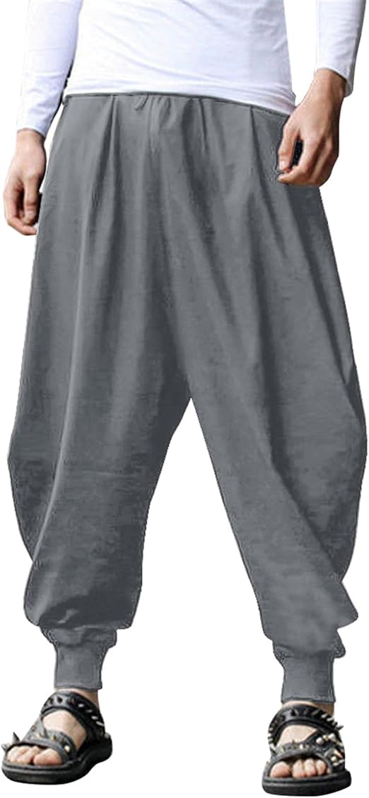 COOFANDY Men Linen Baggy Harem Pant Hippie Pants Cotton Yoga Casual Drop Crotch 