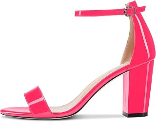 NobleOnly Women's Chunky Wide High Heel Open Toe Sandals Strap Ankle Cute Wedding Dress Clear Shoes