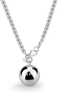 Dankadi Italy Fashion Women 925 Sterling Silver Bead Necklace Bell and Heart Pendant 4MM 6MM Round Prayer Beads Link Chain 18 "20" 22 "24" 26 "28" 30" 32" 34" Jewelry Gift