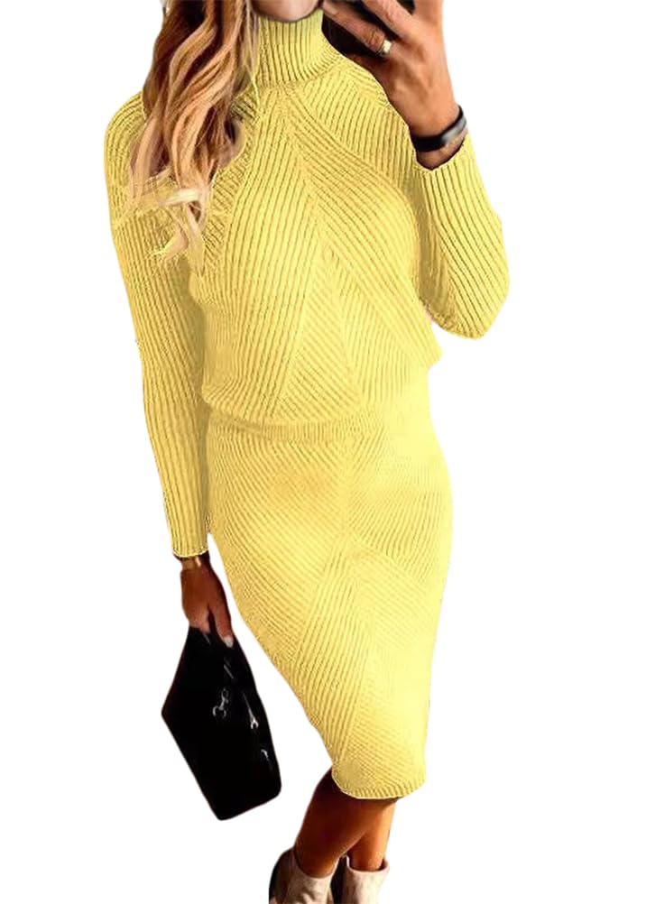 ORANDESIGNE Women's Knitted Sweater Dress Set 2 Pieces Winter Turtleneck Sweater