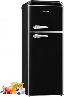 BANGSON 7.5 Cu.Ft Retro Refrigerator with Top Freezer Black | 2 Door Apartment Fridge, Adjustable Thermostat, Refrigerator for Office, Kitchen, and Home
