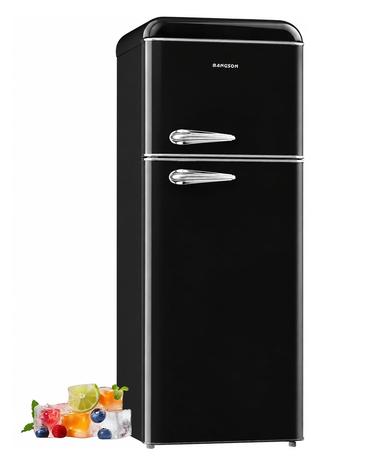 BANGSON 7.5 Cu.Ft Retro Refrigerator with Top Freezer Black | 2 Door Apartment F
