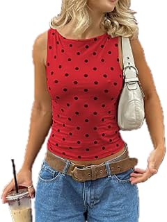 Polka Dot Tank Tops for Women Vintage Sleeveless Shirt Going Out