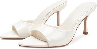 Riekhany High Heel Mules for Women Slip On Open Pointed Toe Pumps Sandals