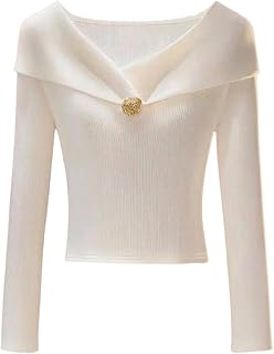 Verdusa Women's Metal Foldover T Shirts Slim Fitted Tops Elegant Formal Spring Fall Clothes