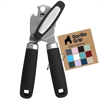 GORILLA GRIP Manual Can Opener and Bottle Openers, Upgraded Model, Black | US Designed, Sharp Stainless Steel Blade, Oversized Turn Knob, Comfortable Handle for Easy Use, Multifunctional Kitchen Tool