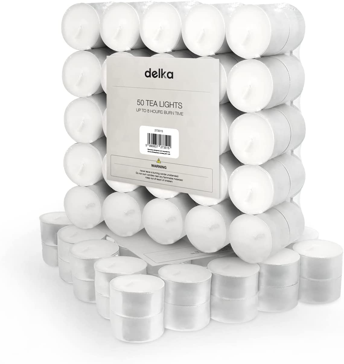 delka Unscented Tea Lights White- Long-Lasting 8 Hour Burn Time-Smoke-Free Brigh