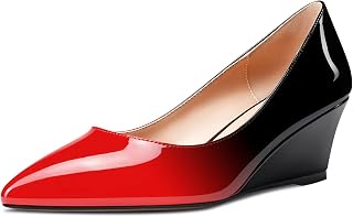 Aachcol Women's Wedge Mid Heel Pointed Heel Toe Pumps Slip-on Shoes Wedding Party 5CM