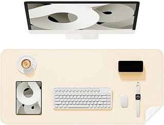 Desk Mat, Non-Slip Leather Laptop Mat, Computer Protective Table Mat, Large Mouse Pad (60 x 30 cm) - Cream