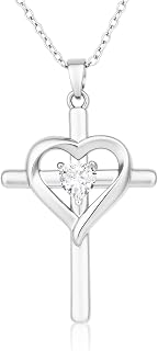 18K Or Blanc Placage Croix Collier Femme Naissance Pierre Cadeau Femme