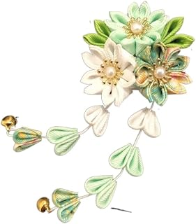 Tassel Flower Hairpin Sweet Cute Cloth Flower Hair Clip All-match Handmade Japanese Kimono Headwear Hair(Green)