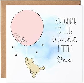 Maise & Rose New Baby Girl Card | Winnie The Pooh | Welcome To The World P7 | Little One, Congratulations, Premium 300gsm Cardstock, Plastic Free, Fully Recyclable, Made In The Uk