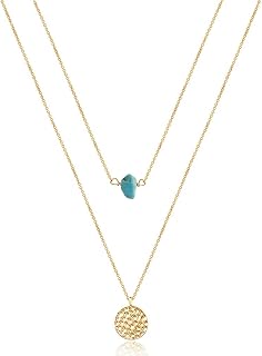 Turandoss Dainty Layered Choker Necklace, Handmade Y Pendant Necklace Multilayer Bar Disc Necklace Adjustable Layering Choker Necklaces for Women