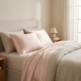 Silk Satin Pillowcase with Zipper Elegant Home Decor Solid Color (Pink)