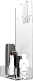 AGPLEX Shampoo Shower Holder for Hanging in Plexiglass Acrylic Glass, 24 x 20 x H45 cm, Shower Shelf with Towel Holder, Bathroom Organizer (Without Shelf, Thickness up to 15 mm) - Made in Italy