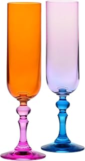 Krosno Champagne and Prosecco Coloured Glasses – 2 x 220 ml – Bubble Collection – Pink and Orange – Lead-Free Glass – Hand Painted