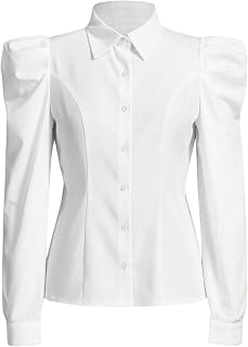 Floerns Women's Elegant Puff Long Sleeve Collared Shirts Dressy Blouse Top