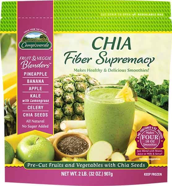 Campoverde Chia Fiber Supremacy Frozen Fruit & Veggie Blend with Chia Seeds, 32 