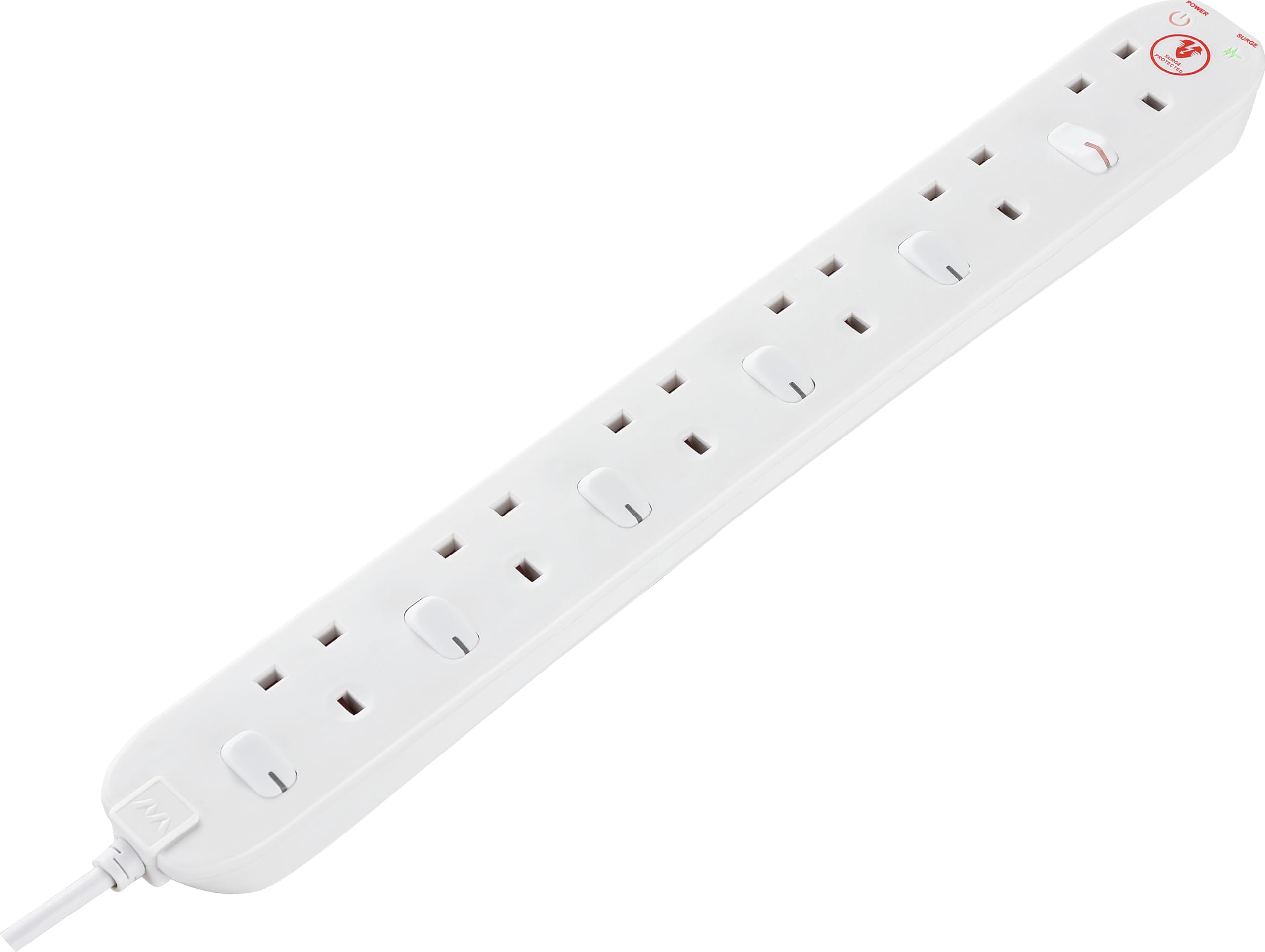 Masterplug Six Socket Extension Lead, 2 Metre Cable, Surge Protection, Individua
