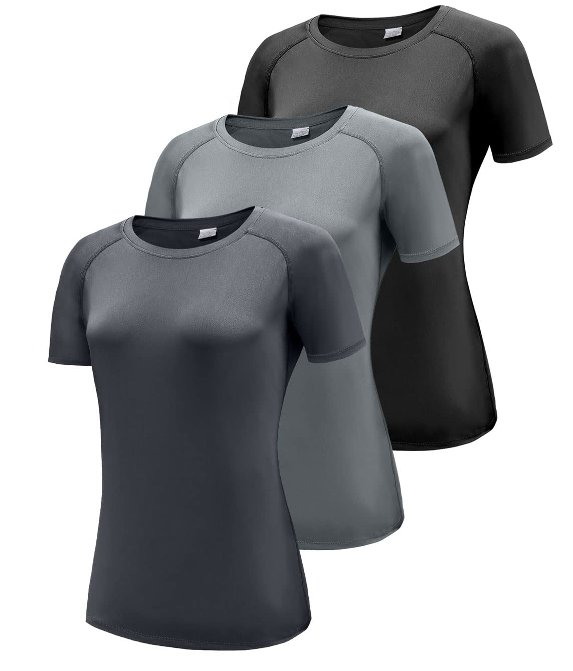 Boyzn Women's 3 Pack Short/Long Sleeve Workout Running Shirts, UPF 50+ Sun Prote