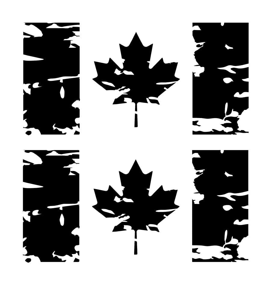 Canadian Flag Vinyl Decals - Distressed Look - (Set of 2 | Size : 5 x 2.5 inches