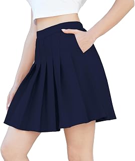 SANGTREE Women Pleated Skirt Plus Size Uniform Casual Skater Tennis Skorts for Girls with Elastic Waist and Pockets