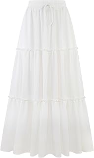 Arolina Women's Summer Maxi Skirt Trendy High Waist Pleated Ruffle Long Skirts Flowy Beach Boho Skirt Dress with Pockets