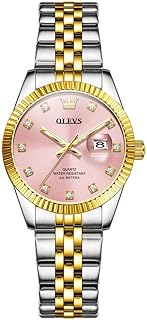 OLEVS Mens Square Analog Quartz Date Stainless Steel Waterproof Luminous Two Tone Wrist Watch