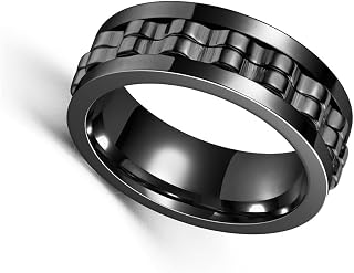 8mm Gear Spinner Ring for Men and Women - Stainless Steel Fidget Anxiety Relief Ring Stress Free Wedding Band, Titanium, No Gemstones