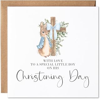 Maise & Rose Christening Card For Boys | Little Boy Christening Day Card 84 | Baby Boy, God Son, Baptism Card, Peter Rabbit, Congratulations, Premium 300gsm Card, Made In Uk