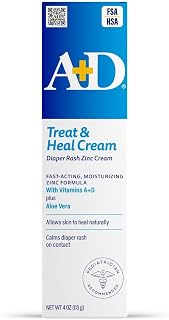 A+D Zinc Oxide Diaper Rash Cream - Soothes &amp; Treats Diaper Rash - Zinc Oxide 10% Dimethicone 1% - Easy Spreading Diaper Rash Cream for Baby, Healing Skin Ointment for Red, Irritated Skin - 4oz