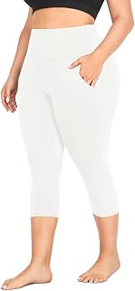 MOREFEEL カプリ プラスサイズ レギンス 女性用 ポケット付き - ストレッチ XL-4XL 腹部コントロール ハイウエスト ワークアウト ブラック ヨガパンツ