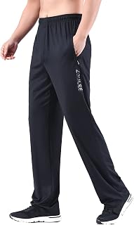Zoulee Men's Zipper Fly Sweatpants Silky Straight Leg Open Bottom