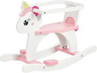 FUNLIO Wooden Unicorn Baby Rocking Horse Ages 0.5-3, Cute Baby Rocking Horse with Removable Fence & Backrest, Easy to Assemble Toddler Wooden Rocking Horse, CPC & CE Certified - Pink