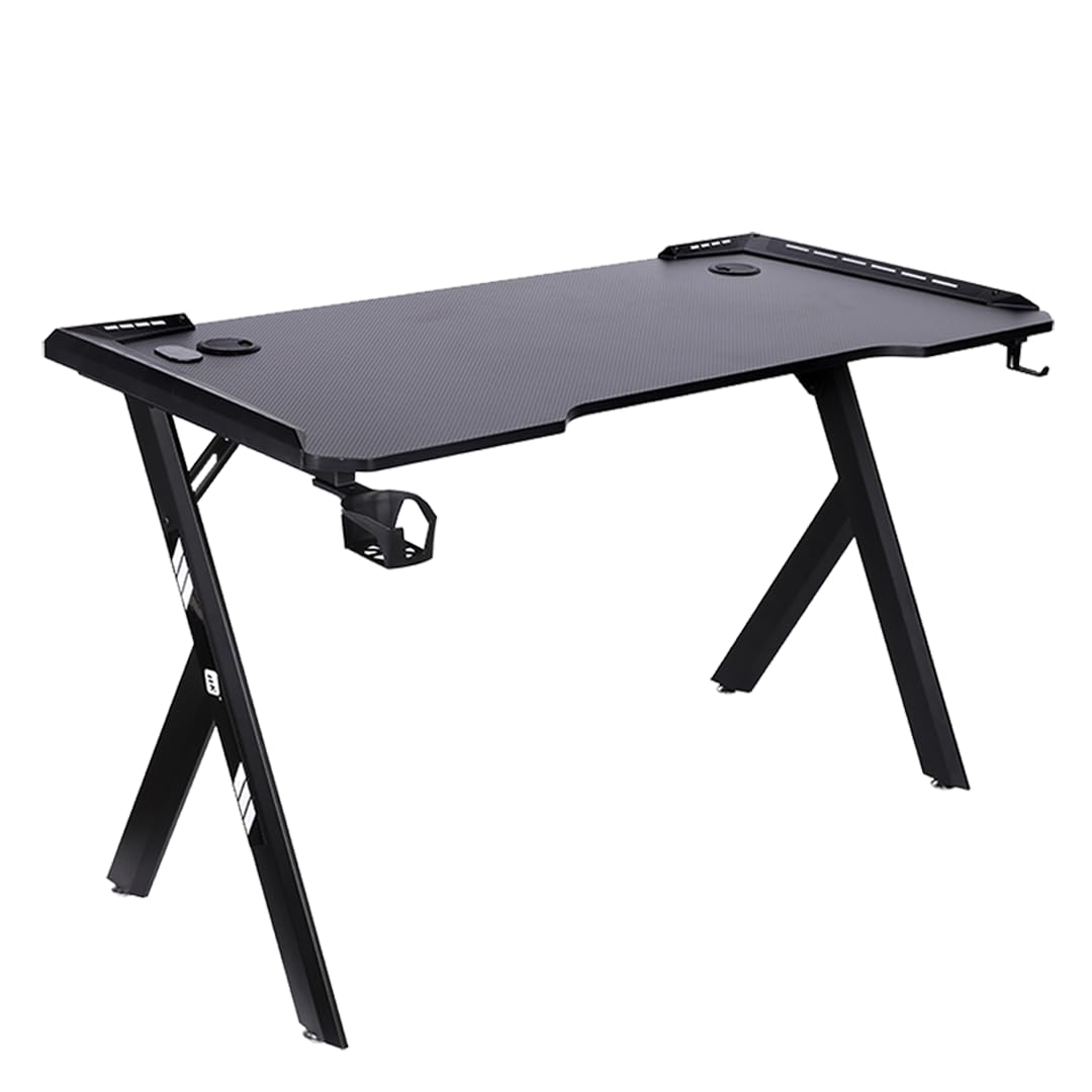 NK Ergonomic LED Gaming Desk (120 x 60 cm) – Cup and Bottle Holder, Headphone St