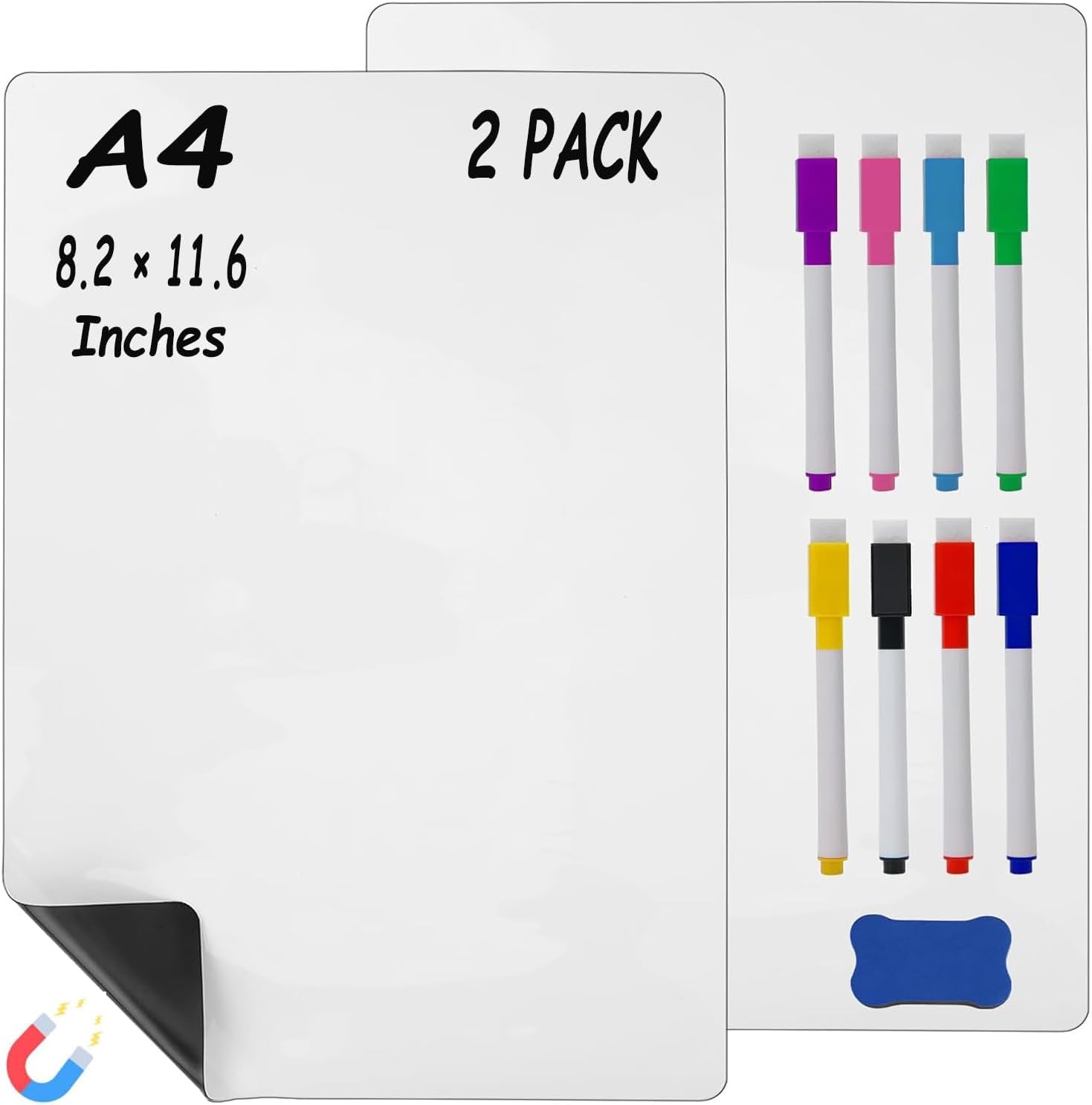 Hiziwimi 2 Pcs A4 Magnetic Dry Erase Whiteboard for Fridge, White | 11.6 x 8.2 i