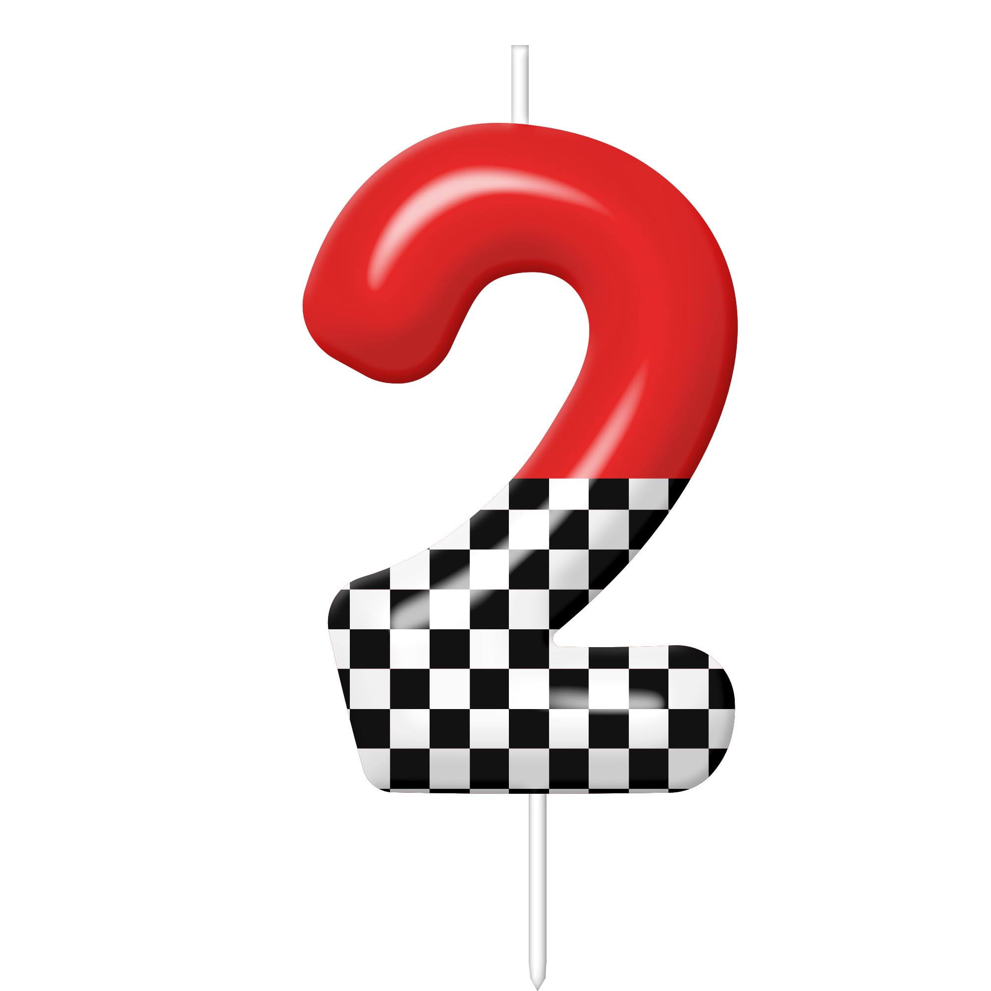 Racing Car Birthday Candles Number 2 Red Black White Checkered Candle for Racing