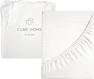 Cube Home - Luxury Fitted Sheet, Deep Pocket - 100% Natural Bamboo, Soft, Breathable, Anti-Bacterial, Anti-Allergy, Emperor Bed 200x200 cm - White