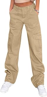 Lepunuo Cargo Pants for Women High Waisted Casual Pants Baggy Stretchy Wide Leg Y2K Streetwear with 6 Pockets