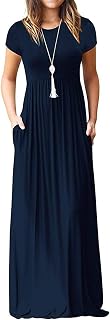 DEARCASE Robe longue d'été décontractée à manches courtes avec poches pour femme