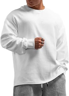 Muscle Alive Men's Basic Long-Sleeved T-Shirt Waffle Sweatshirt Lose Weight Training Sweater Sweater Crew Neck