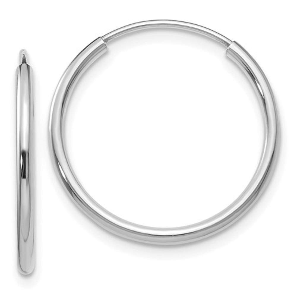 14K White Gold Continuous Endless Hoop Earrings, (1.5mm Tube)
