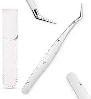 Cryslora Craft Tweezers, Precision Tweezer with Leather Pouch for Stickers | Original Design, For Crafting Especially Stickers, Curved and Extended, Stainless Steel, Built to Last, Comfortable Handling